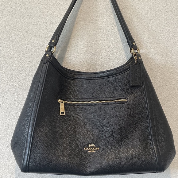 Coach Black Pebbled Leather Shoulder Bag - Large - Picture 1 of 9